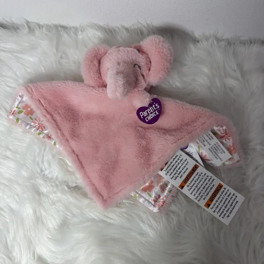 Parents Choice Lovey Pink Elephant Security Blanket Plush Baby Toy Satin Flower